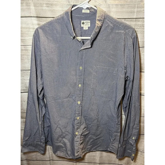 Vintage J. Crew Tailored Fit Button Down Dress‎ Shirt Mens Medium Blue Checkered - Picture 1 of 5